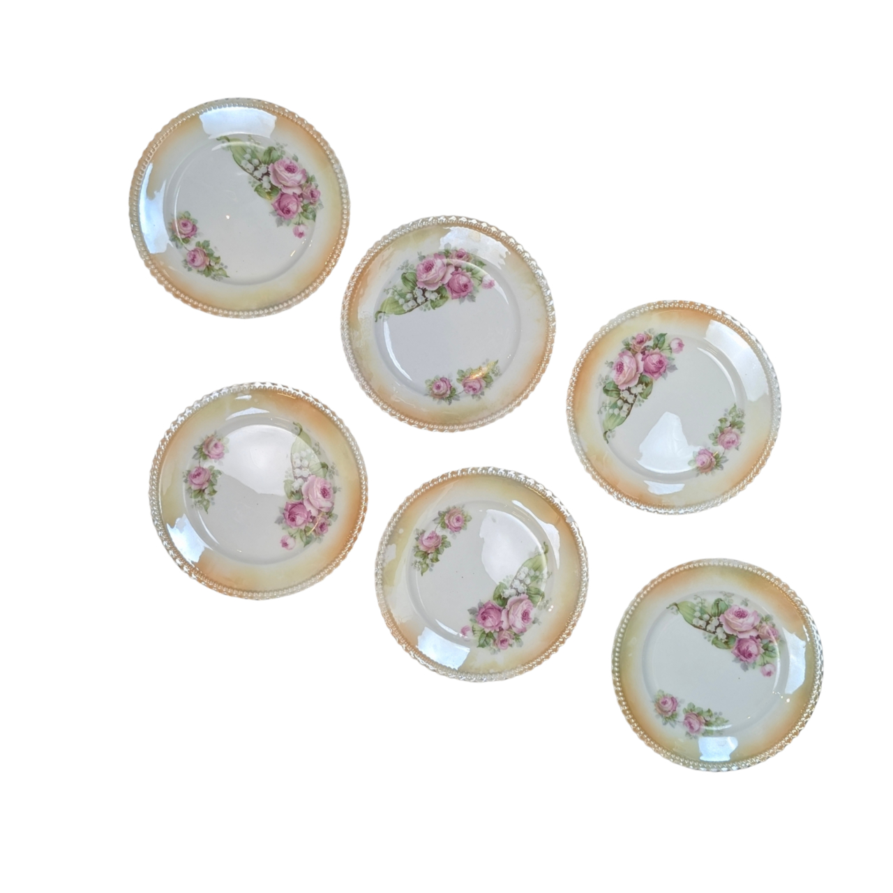 Antique PK Silesia Porcelain Plates | Set of 6 | Pink Rose Motif | 16cm #70369 Antique PK Silesia Porcelain Plates | Set of 6 | Pink Rose Motif | 16cm #70369 - Image 2