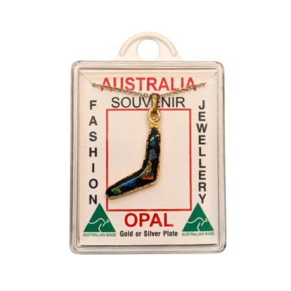 Australian Souvenir Gold Plated Opal Boomerang Pendant Necklace | 5.9g #70287
