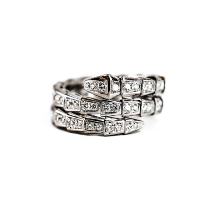 Bvlgari Serpenti Viper 18ct White Gold Full Diamond 2-Coil Ring | RRP $32,700 | 13.8g #70328