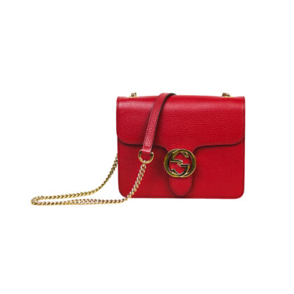 Gucci Small Interlocking G Crossbody Bag | Red Calfskin Leather | Chain Strap | 510304 #70394