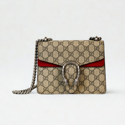 Gucci Dionysus Mini Chain Shoulder Bag | GG Supreme Canvas & Red Suede | 421970 #70407