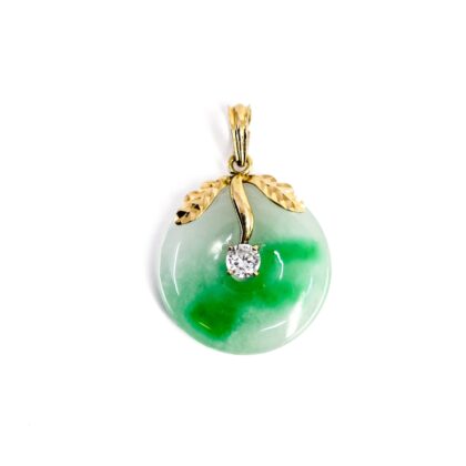 14ct Yellow Gold Jade and Cubic Zirconia Pendant #69909