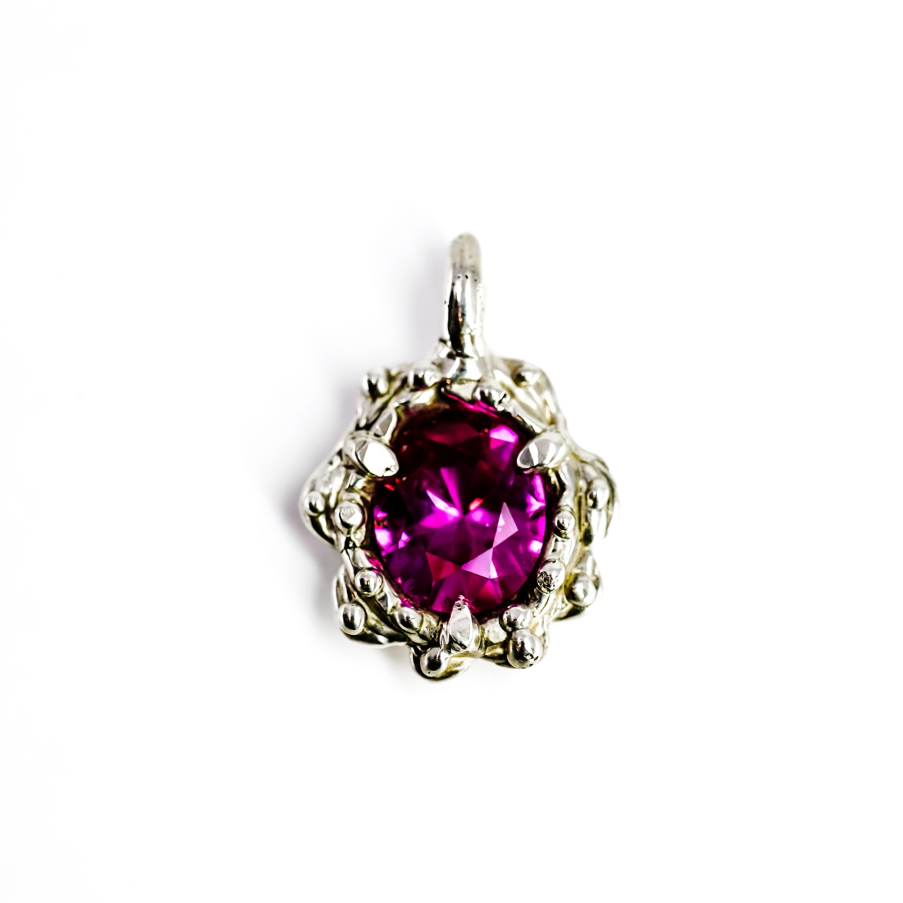 Sterling Silver 925 Synthetic Pink Sapphire Starburst Pendant 8.7g #70013