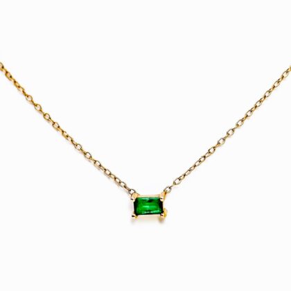 Sterling Silver Gold Plated Green Paste Baguette Pendant Necklace #68247