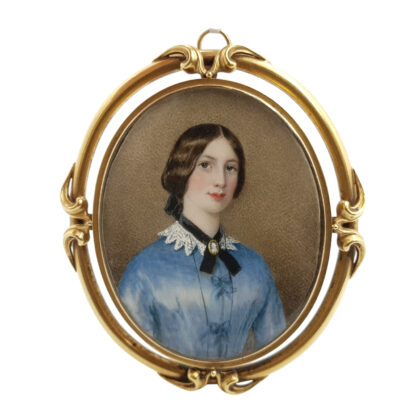 Antique 15ct Gold Victorian Hand-Painted Portrait Miniature Ivory Pendant Brooch #51840