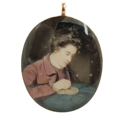Antique 12ct Gold Victorian Hand-Painted Portrait Miniature Ivory Pendant #51841