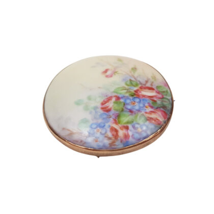Antique 9ct Gold Hand-Painted Porcelain Floral Brooch 1922 #1000013