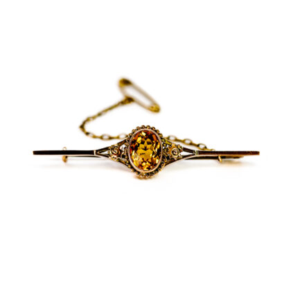 Vintage 10ct Yellow Gold Orange Paste Bar Brooch 3.6g 5cm | XRF Tested #70018