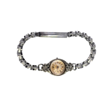 Vintage Royce Ladies 14mm 21 Jewel Incobloc Dress Watch Marcasite Case & Silver Bracelet — Parts/Repair #69758