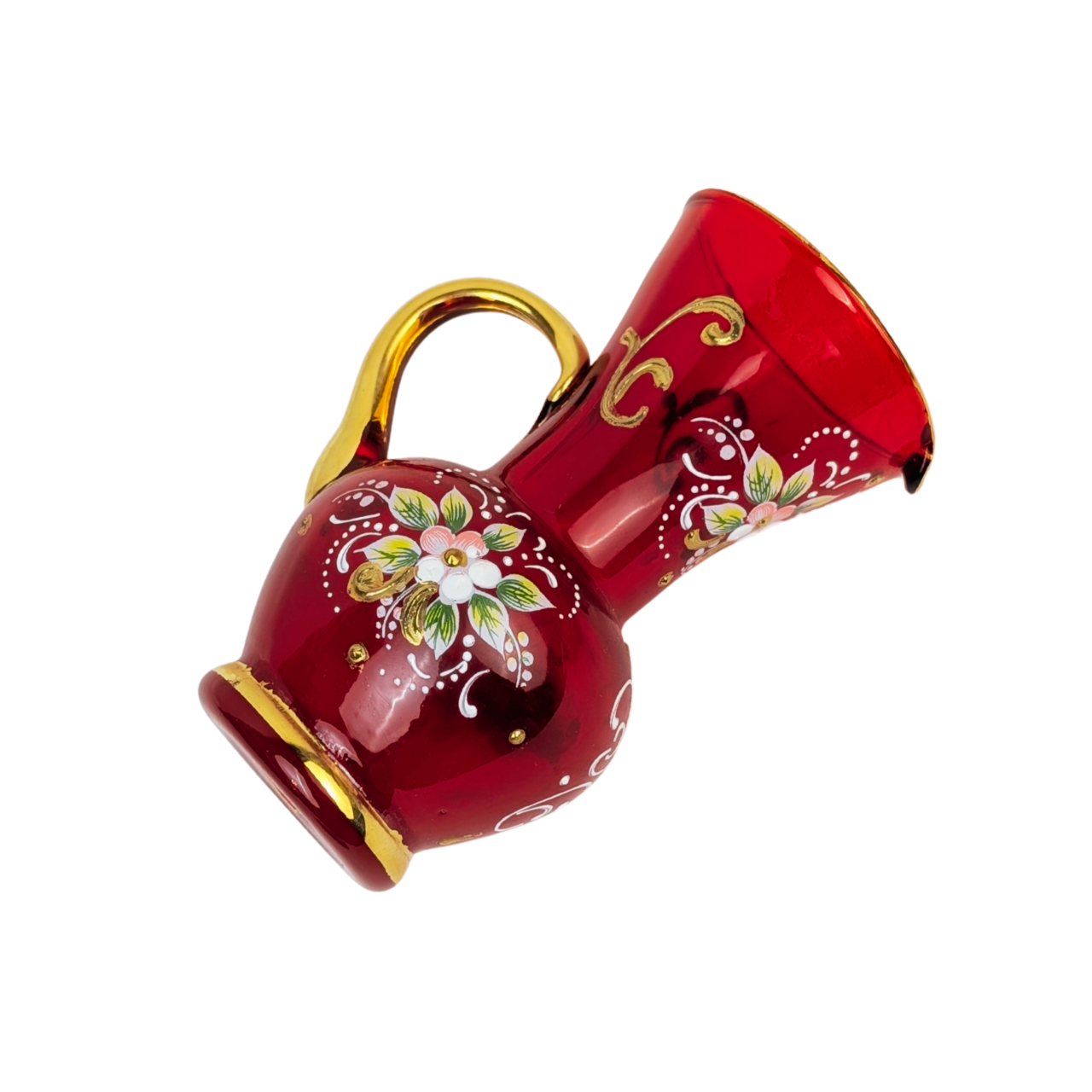 Vintage Venetian Ruby Red Glass Hand-Painted Jug & Vase Set | Made in Italy | c. 12cm #70304 Vintage Venetian Ruby Red Glass Hand-Painted Jug & Vase Set | Made in Italy | c. 12cm #70304 - Image 4