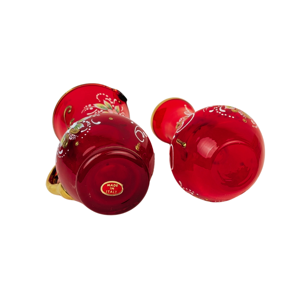Vintage Venetian Ruby Red Glass Hand-Painted Jug & Vase Set | Made in Italy | c. 12cm #70304 Vintage Venetian Ruby Red Glass Hand-Painted Jug & Vase Set | Made in Italy | c. 12cm #70304 - Image 7