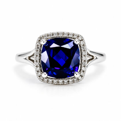 10ct White Gold Lab-Grown Sapphire & Diamond Halo Ring #70347