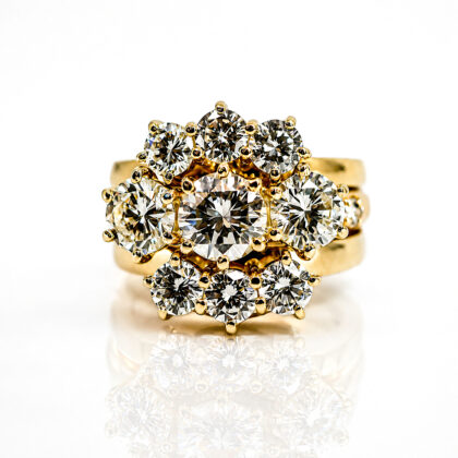 14ct & 18ct Yellow Gold Diamond Flower Cluster Ring Set | 4.35ct TDW | Size Q½ | 13.1g | Valued $45,000 #70523