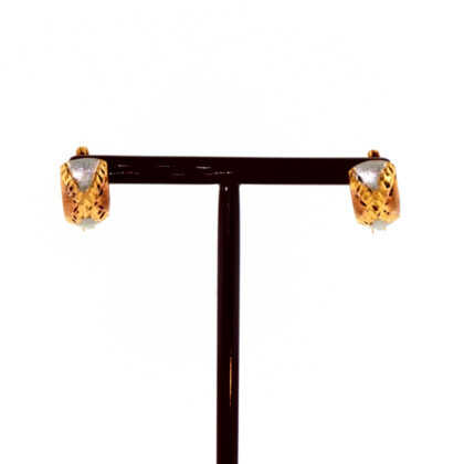 18ct Two-Tone Gold Hoop Earrings | Yellow & White Gold | Diamond-Cut Detail | Hallmarked 750 | 1.1g #70199