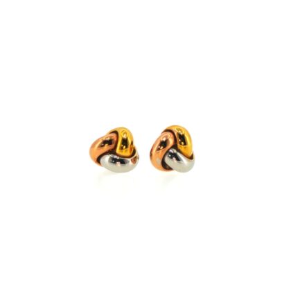 18ct Three-Tone Yellow Rose White Gold Love Knot Stud Earrings | 9mm | 1.1g #70365