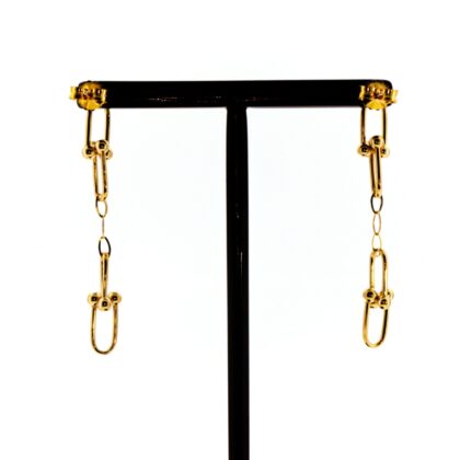 18ct Yellow Gold Oval Link Chain Drop Earrings | Ball Connector Detail | 42mm #70082
