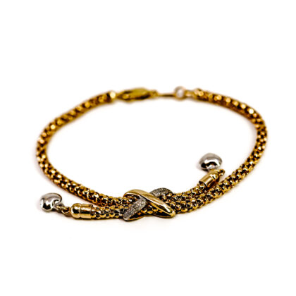 18ct Yellow Gold Popcorn Chain Bracelet with Two-Tone Knot Detail | 9.4g #70081