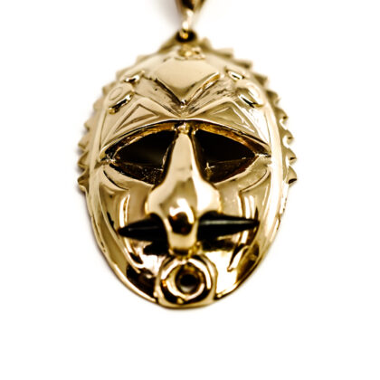 9ct Yellow Gold & Coral Tribal Mask Pendant | 31 x 18.5mm | Hallmarked 375 | 5.4g #70156
