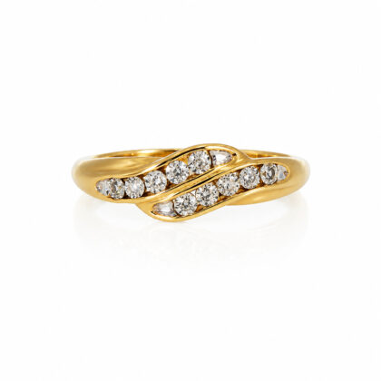 9ct Yellow Gold Diamond Double Row Crossover Ring | Size O | 5.8mm | 1.4g #70378