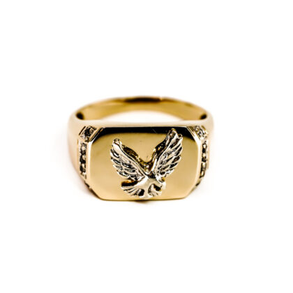 9ct Yellow Gold Diamond Eagle Signet Ring | Size T | 6g | Hallmarked 9ct #70248