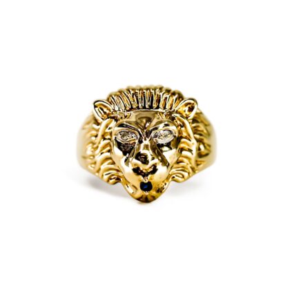 9ct Yellow Gold Diamond & Sapphire Lion Head Ring | Size O½ | 16.5mm | 4.5g #70143