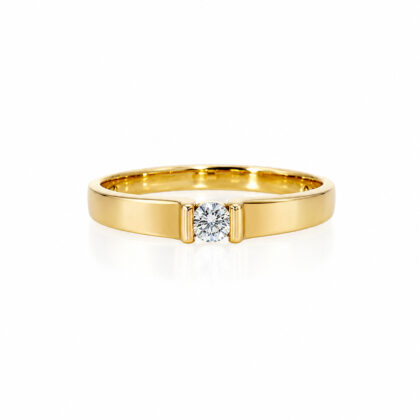 9ct Yellow Gold Diamond Solitaire Band Ring | Tension-Bar Set | Size J | 1.5g #70235