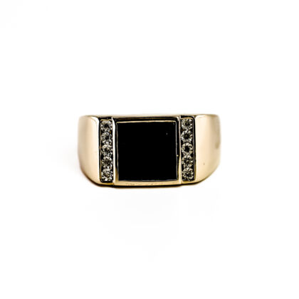 9ct Yellow Gold Onyx & Diamond Signet Ring | Size U | 10.7mm | 4.9g #70240