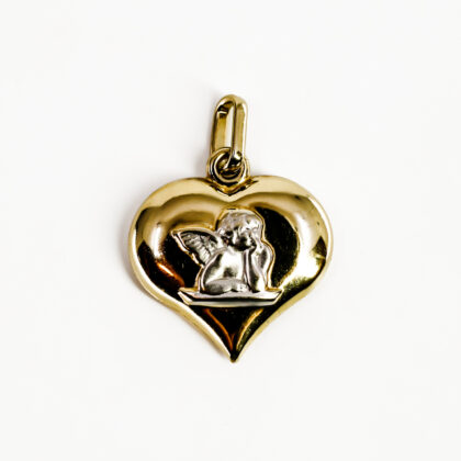 9ct Yellow Gold Two-Tone Cherub Heart Pendant | 16mm | 0.8g #70246