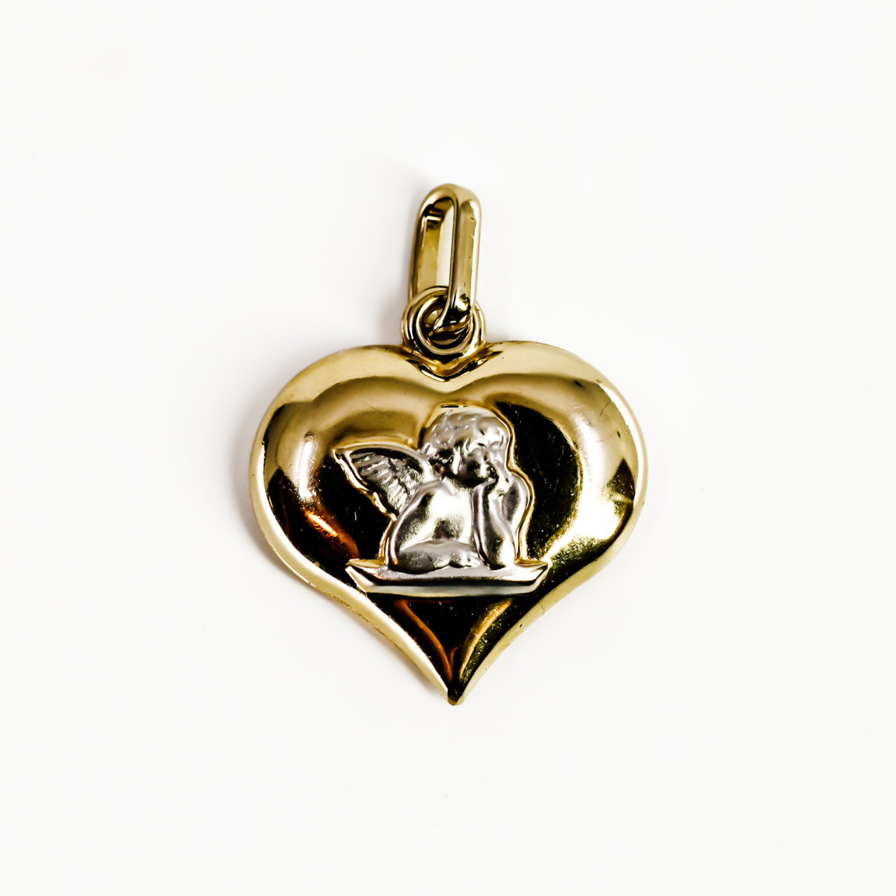 9ct Yellow Gold Two-Tone Cherub Heart Pendant | 16mm | 0.8g #70246 9ct Yellow Gold Two-Tone Cherub Heart Pendant | 16mm | 0.8g #70246