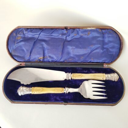Antique EPNS Fish Serving Set | Knife & Fork in Original Presentation Case #57969
