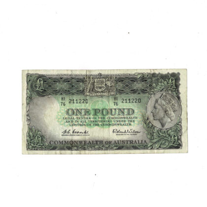 Australia one pound banknote 1961 Queen Elizabeth II Coombs/Wilson R34b pre-decimal currency #69833-1