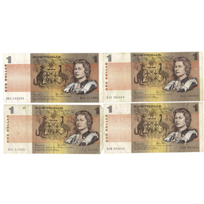 Australian $1 Banknotes x4 | Johnston/Stone Signatures | Early 1980s | Circulated #69833-4