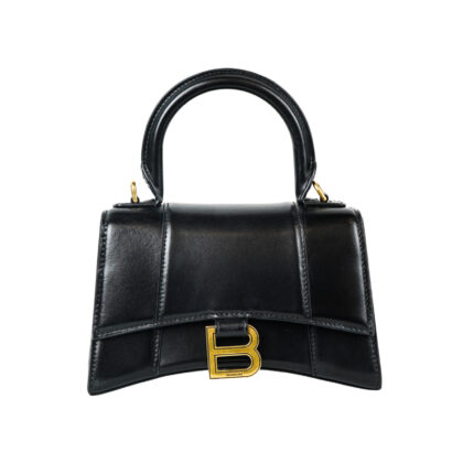Monty's Balenciaga Hourglass Mini Top Handle Bag | Black Leather #70384