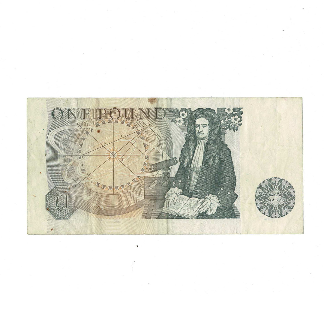 Bank of England one pound banknote 1970s Queen Elizabeth II J.B. Page chief cashier circulated #69833-2 Bank of England one pound banknote 1970s Queen Elizabeth II J.B. Page chief cashier circulated #69833-2 - Image 2