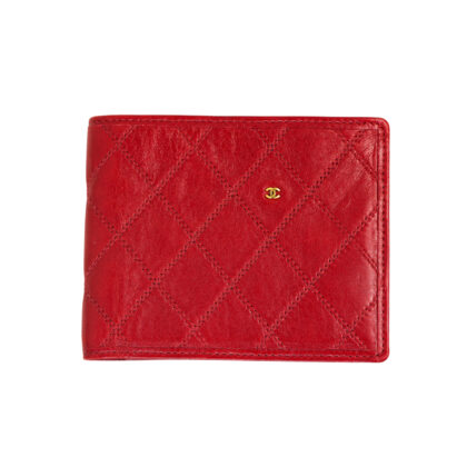 Chanel Classic Quilted Bifold Wallet | Red Lambskin | With Card & Box #70417