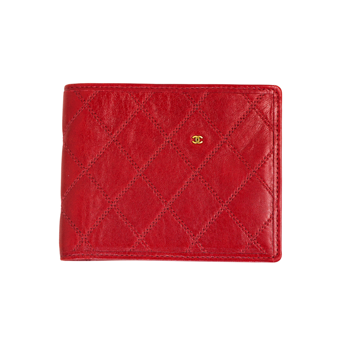 Chanel Classic Quilted Bifold Wallet | Red Lambskin | With Card & Box #70417 Chanel Classic Quilted Bifold Wallet | Red Lambskin | With Card & Box #70417