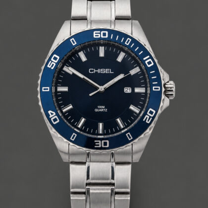 Chisel Men's Quartz Sports Watch | 44mm | Blue Bezel | Navy Dial | 100m | Steel Bracelet #70335