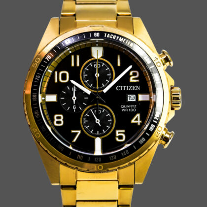 Citizen Chronograph Quartz Watch | WR100 | Ref. 0510-S127165 | Gold-Tone | Black Dial | 19cm Bracelet #70255