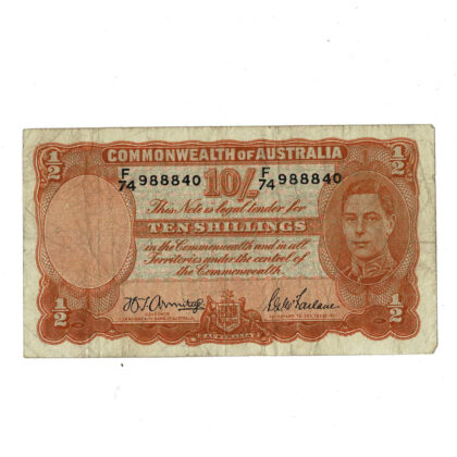 Commonwealth of Australia Ten Shillings Banknote | R13 | Armitage/McFarlane | 1942 #69833-5