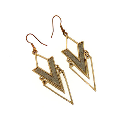 Gold-Tone Art Deco Chevron Drop Earrings | Geometric Statement | 5.5cm | Costume Jewellery #70187-2