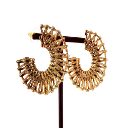 Gold-Tone Woven Lattice Hoop Earrings | Oversized | 48.5mm | Costume Jewellery | 15.5g #70187-4