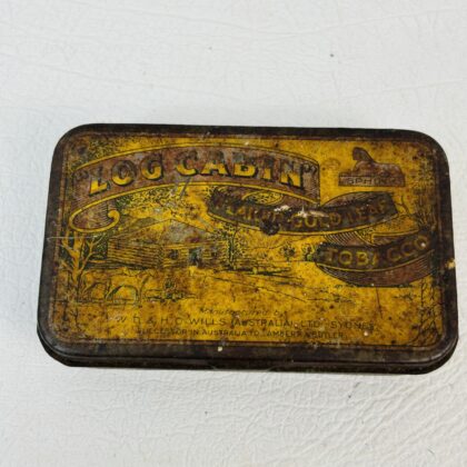 "Log Cabin" Flaked Gold Leaf Tobacco Vintage Tin | Sphinx Variant | W.D. & H.O. Wills (Australia) Ltd. | Sydney | 8 x 5cm #70423-11