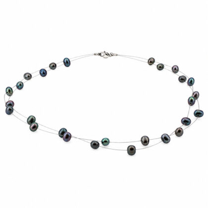 Misaki Silver Black Freshwater Pearl Floating Illusion Necklace #70161
