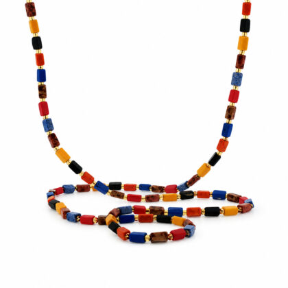 Monty's Multi-Gemstone Barrel Bead Necklace | Onyx, Carnelian, Lapis Lazuli & Quartz #70502