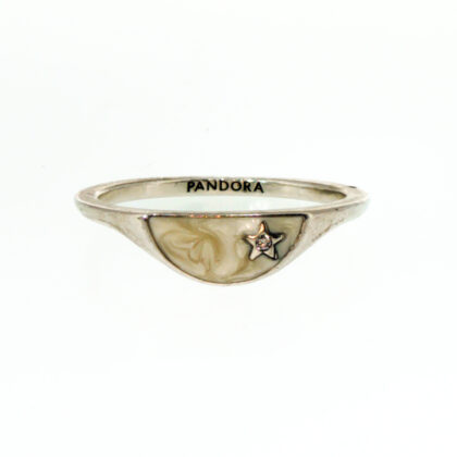 Pandora Sterling Silver White Enamel Star Signet Ring | Size L½ / 52 | Hallmarked S925 ALE | 1.8g #69035