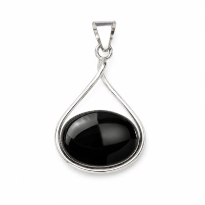 Sterling Silver Black Onyx Oval Pendant | Hallmarked 925 Mexico #70607