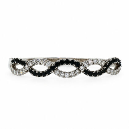 Monty's Sterling Silver Black & White CZ Twisted Braid Hinged Bangle #70537