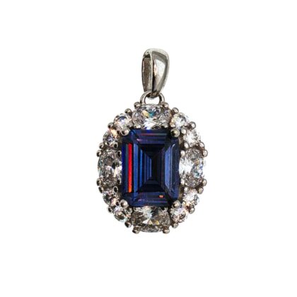 Monty's Sterling Silver Blue & White CZ Halo Pendant #70147-1