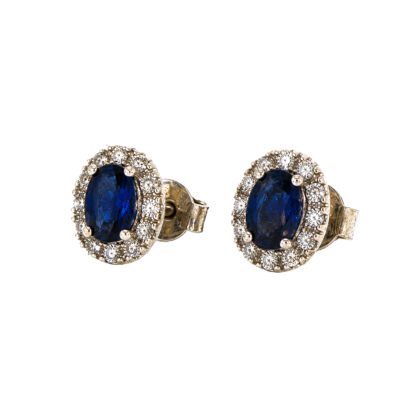 Sterling Silver Blue & White CZ Halo Stud Earrings #70148