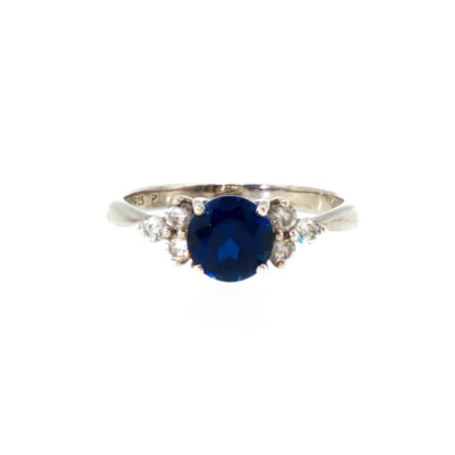 Sterling Silver Blue & White CZ Trilogy-Style Ring | Size O | 12.5 x 10mm | Hallmarked 925 | 2.5g #70145